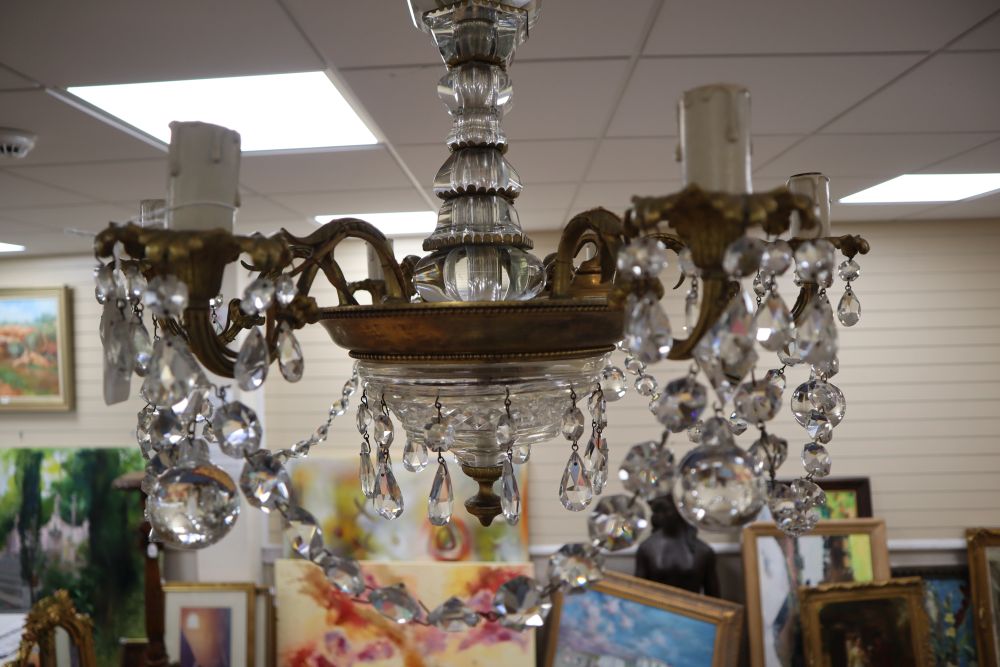 An ormolu and glass six light chandelier, diameter 60cm